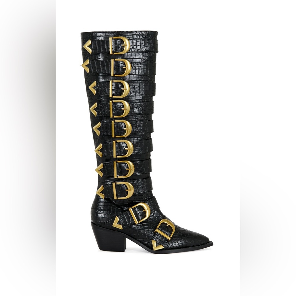 GRAZIANA-BLACK BUCKLED WESTERN BOOT